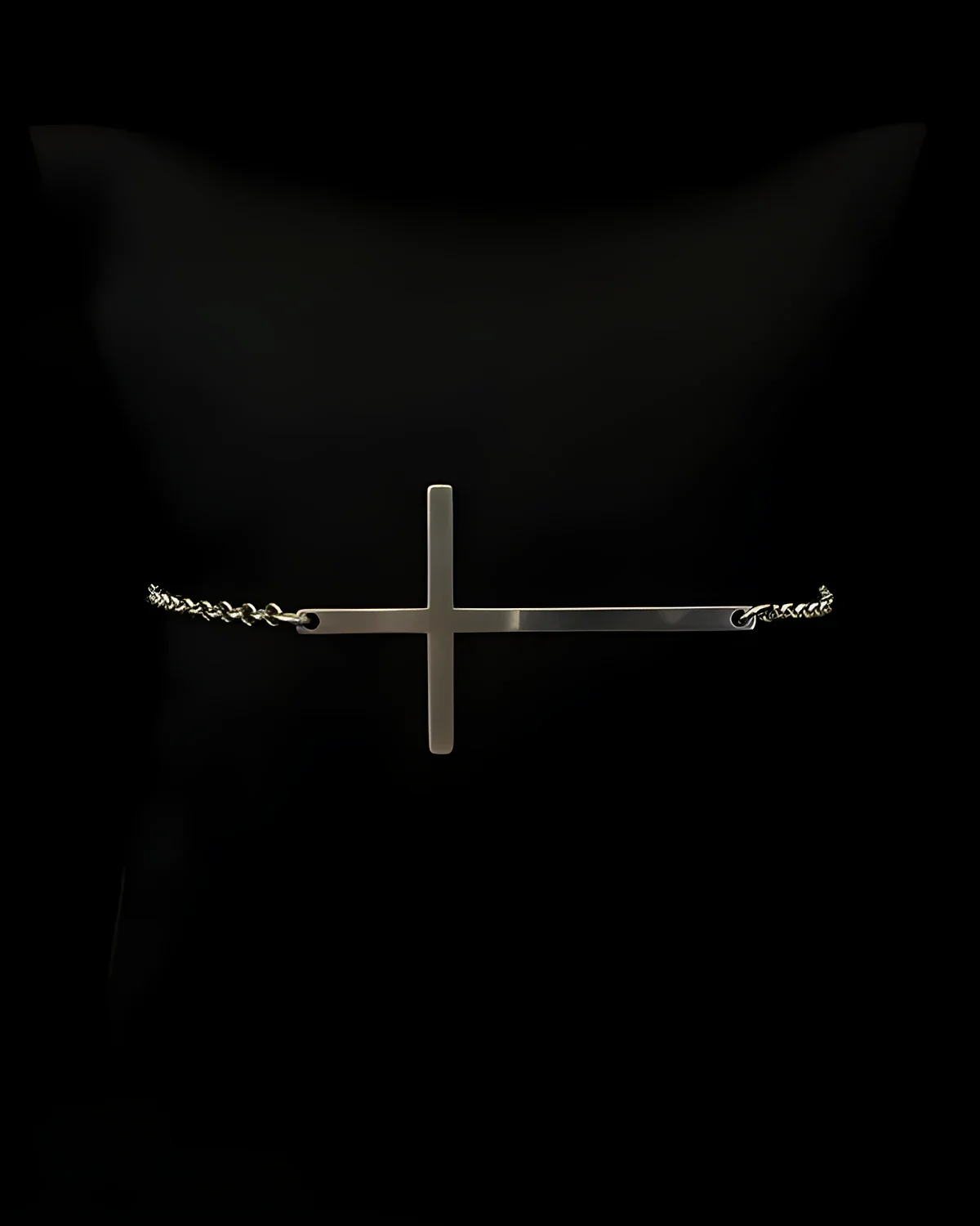 Pulseira cruz deitada lisa prata