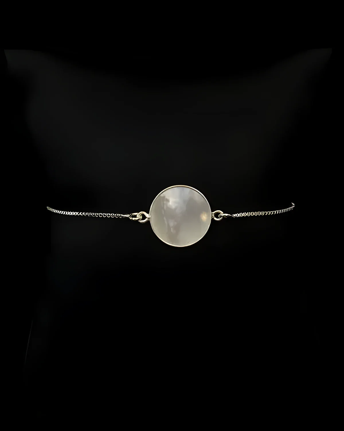 Pulseira veneziana com ônix / madrepérola redondo prata