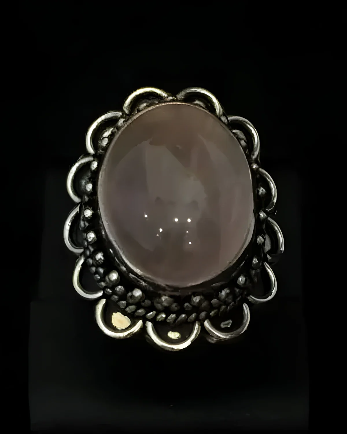 Anel oval indiano aro fino pedra natural prata
